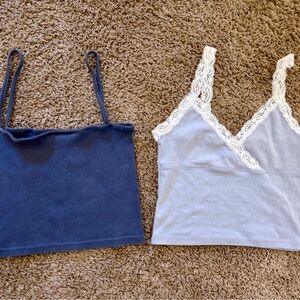 J. Galt Blue Ribbed Cami & Brandy Melville Light Blue Lace-Trim Cami Duo